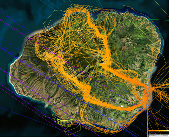 Tour helicopter routes over Kauai