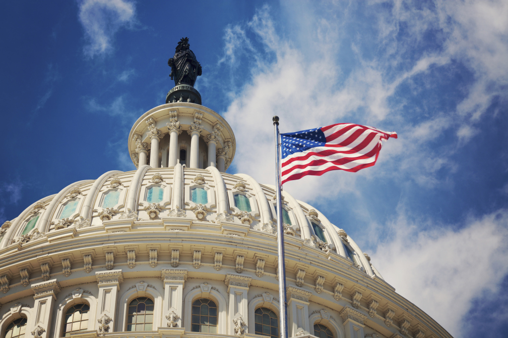 United States Flag Flown Over Capitol